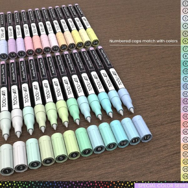 Tooli-Art Pastel Acrylic Paint Pens Multicolor Special Color Series Marker Set with 0.7mm Extra Fine Tip Set of 24