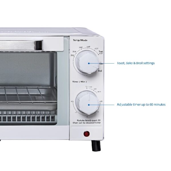 4 Slice Countertop Toaster Oven with 3 Settings, includes Baking Rack and Pan, Black, New