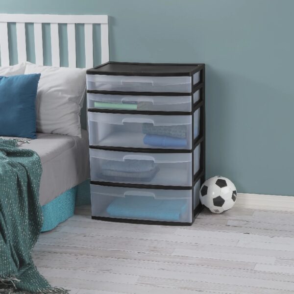 5 Drawer Wide Tower Black
