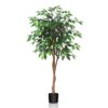 DR.Planzen 5 feet Artificial Ficus Tree, Tall Lifelike Greenery with Natural Wood Trunk for Living Room, office floor and corner decor