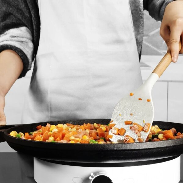oannao Silicone Cooking Utensils Set - 446°F Heat Resistant Silicone Kitchen Utensils for Cooking,Kitchen Utensil Spatula Set w Wooden Handles,Holder, BPA FREE Gadgets for Non-Stick Cookware (Khaki)
