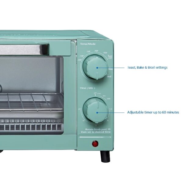 4 Slice Countertop Toaster Oven with 3 Settings, includes Baking Rack and Pan, Black, New