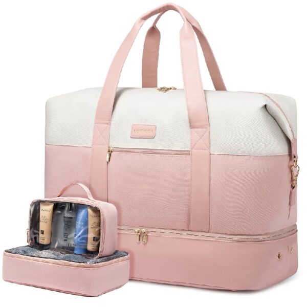 Travel Duffel Bag for Women, Large Weekender Overnight Bag, Carry-on Gym Bag with Separate Shoes Compartment, Mom Hospital Bags for Labor and Delivery with 2 Packing Cubes