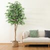 DR.Planzen 5 feet Artificial Ficus Tree, Tall Lifelike Greenery with Natural Wood Trunk for Living Room, office floor and corner decor