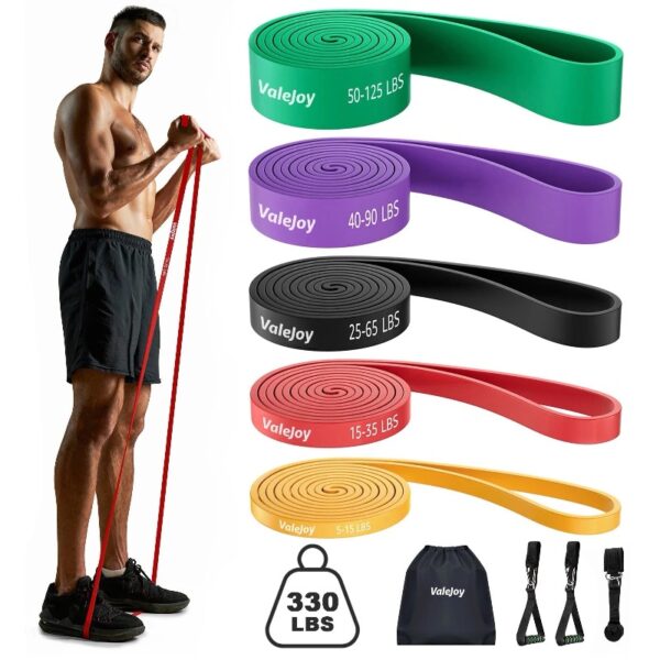 Resistance Bands Set (5pcs), Exercise Bands with 5 Resistance Levels-up to 330 lbs, Include Cushioned Handles, Ankle Strap & Carry Bag, Exercise Workout Bands for Training Home Workouts