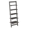 5-Tier Slatted Wood Leaning Ladder Shelf for Narrow Storage, Wooden Bookcase for Living Room, Bathroom, Kitchen, Office or Bedroom, Black Finish