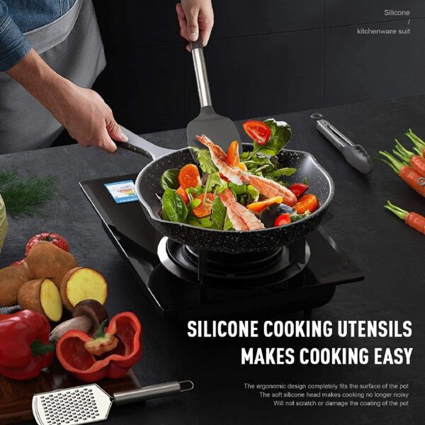 Silicone Cooking Utensils Set - Heat Resistant Stainless Steel Kitchen Utensils, Baking Tools Kitchen Gadgets,Turner, Tongs,Spatula,Spoon,Brush,Whisk,Non-Stick, Dishwasher Safe,BPA FREE (Khaki)