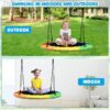 40” Tree Swing with LED Lights for Kids Adults, Indoor Outdoor Flying Saucer Swing with Adjustable Multi-Strand Hanging Ropes for Tree, Backyard, Playground ,Colorful