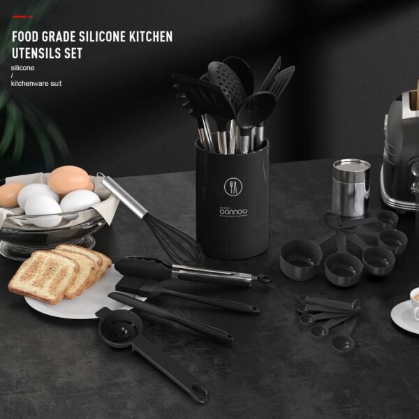 Silicone Cooking Utensils Set - Heat Resistant Stainless Steel Kitchen Utensils, Baking Tools Kitchen Gadgets,Turner, Tongs,Spatula,Spoon,Brush,Whisk,Non-Stick, Dishwasher Safe,BPA FREE (Khaki)