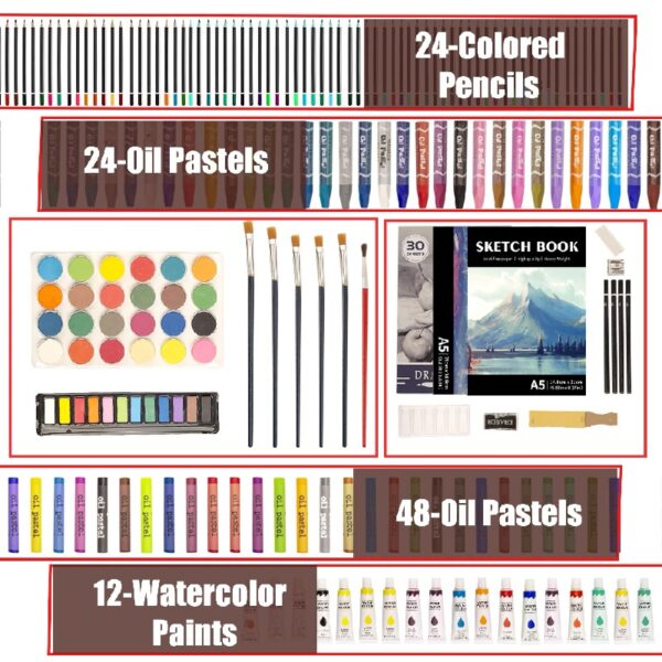 KINSPORY 168Pcs Drawing Painting Set, Deluxe Wooden Art Case, Gift for Artist Kids Adults(Brown)