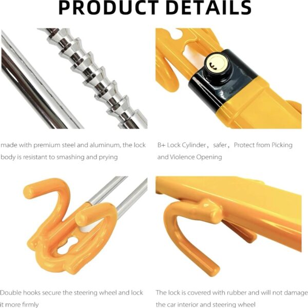 Steering Wheel Lock - Heavy Duty Antitheft Device and Car Security Lock with Adjustable Locking and 2 Keys -for Auto/SUV/Van/Truck