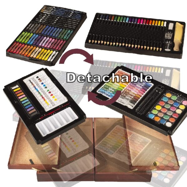 KINSPORY 168Pcs Drawing Painting Set, Deluxe Wooden Art Case, Gift for Artist Kids Adults(Brown)