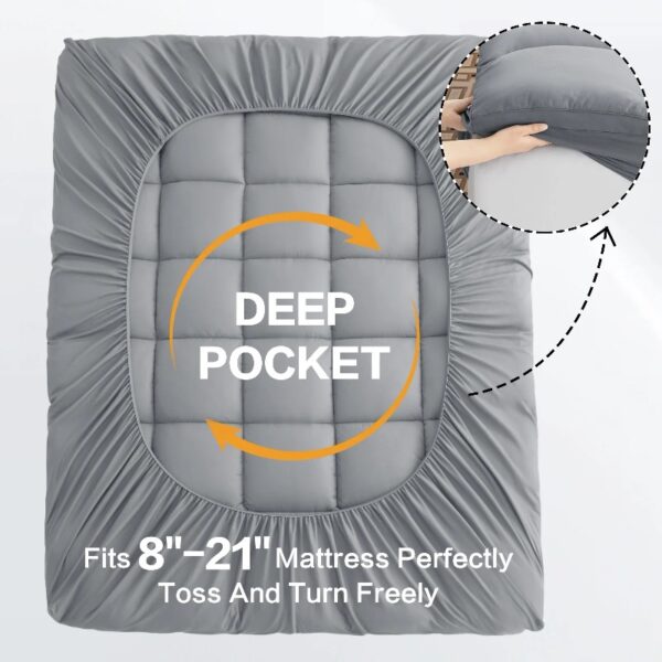 100% 400TC Mattress Topper Queen for Back Pain, Extra Thick Cooling Mattress Pad, Mattress Protector Pillow Top Mattress Cover with 8-21