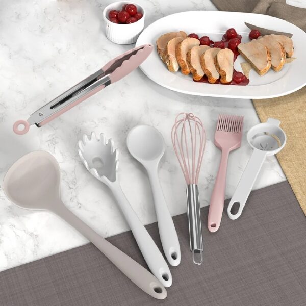 Black Silicone Cooking Utensils Set - 446°F Heat Resistant Kitchen Utensils,Turner Tongs,Spatula,Spoon,Brush,Whisk,Kitchen Utensil Gadgets Tools Set for Nonstick Cookware,Dishwasher Safe (BPA Free)