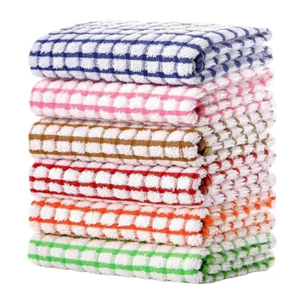 6 Pcs Kitchen Cleaning Towel Great Water Absorption Capacity Plaid Print Thickened Kitchen Dish Towel Dish Drying Cloth Furniture Wiping Pads