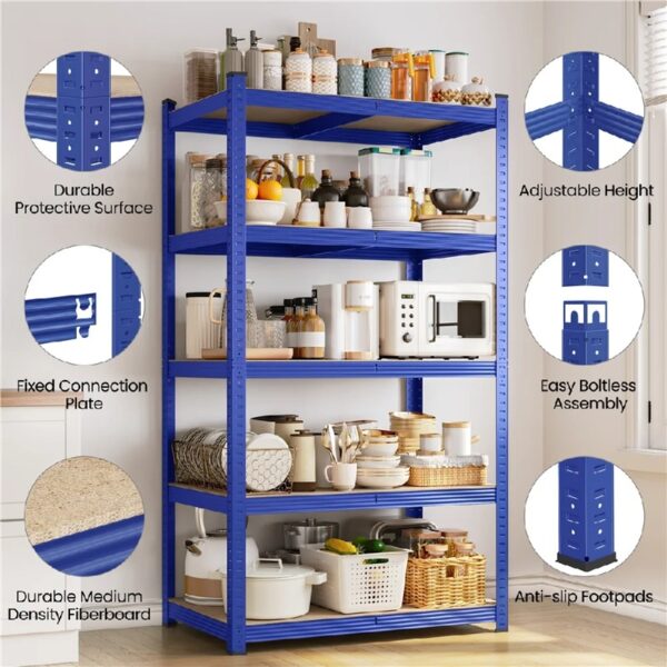 5-Tier Metal Boltless & Adjustable Storage Rack, Blue