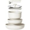 Nonstick Detachable Pots and Pans Set, 6 Pieces Induction Cookware Set, Oven/Dishwasher Safe, Easy for Storage, White Granite