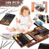 KINSPORY 168Pcs Drawing Painting Set, Deluxe Wooden Art Case, Gift for Artist Kids Adults(Brown)
