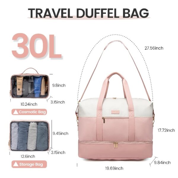 Travel Duffel Bag for Women, Large Weekender Overnight Bag, Carry-on Gym Bag with Separate Shoes Compartment, Mom Hospital Bags for Labor and Delivery with 2 Packing Cubes