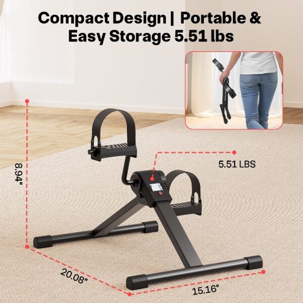 Mini Under Desk Bike Pedal Exerciser, Portable Folding Pedal Exerciser with Adjustable Resistance, Under Desk Bicycle Peddler for Arm and Leg Workout with LCD Monitor & Calorie Tracker
