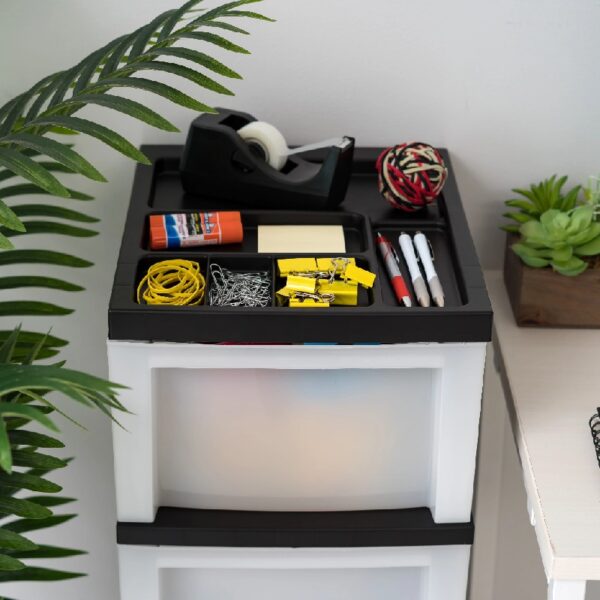 IRIS 4-Drawer Narrow Plastic Storage Drawer Cart with Organizer Top, White