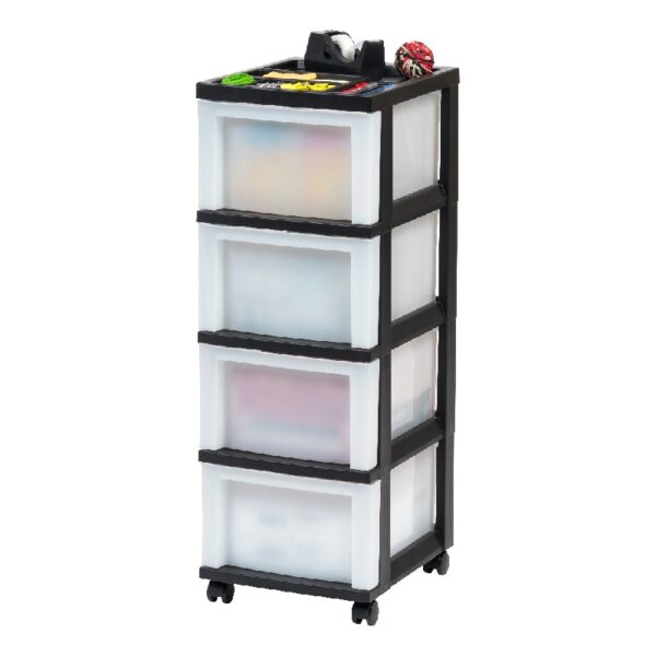 IRIS 4-Drawer Narrow Plastic Storage Drawer Cart with Organizer Top, White