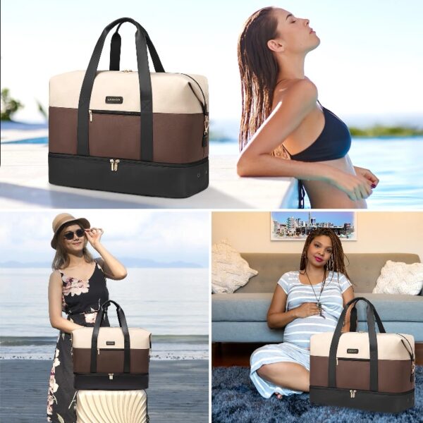 Travel Duffel Bag for Women, Large Weekender Overnight Bag, Carry-on Gym Bag with Separate Shoes Compartment, Mom Hospital Bags for Labor and Delivery with 2 Packing Cubes