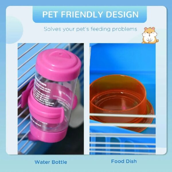 Spaco 2-Level Hamster Cage Rodent Gerbil House Mouse Mice Rat Habitat Metal Wire with Exercise Wheel, Play Tubes, Water Bottle, Food Dishes, Blue