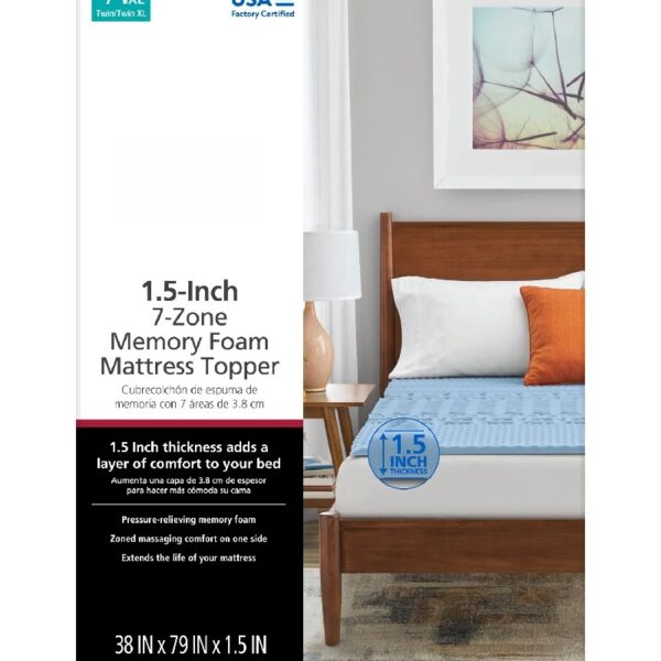 1.5” 7-Zone Reversible Memory Foam Mattress Topper, Twin-XL