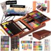 KINSPORY 168Pcs Drawing Painting Set, Deluxe Wooden Art Case, Gift for Artist Kids Adults(Brown)