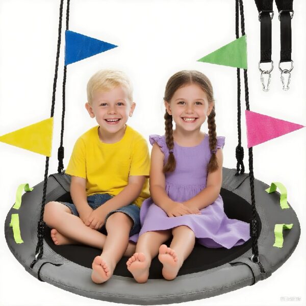 Tree Swing, Saucer Swing 40 Inch for Kids, 900lbs Weight Capacity, with Adjustable Hanging Straps, for Backyard and Outdoor Playground, Gray