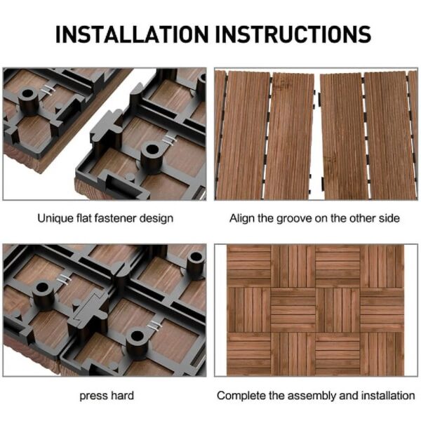 12'' x 12'' Fir Wood Flooring Tiles 11sq ft Coverage Area, 11 Pieces, Brown