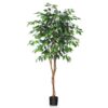 DR.Planzen 5 feet Artificial Ficus Tree, Tall Lifelike Greenery with Natural Wood Trunk for Living Room, office floor and corner decor