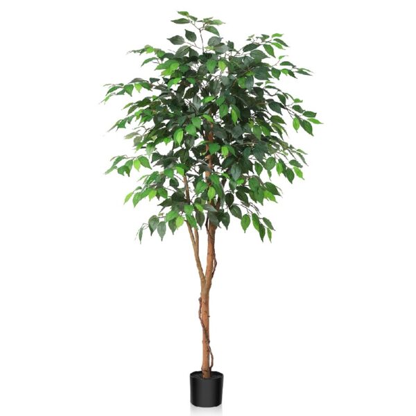DR.Planzen 5 feet Artificial Ficus Tree, Tall Lifelike Greenery with Natural Wood Trunk for Living Room, office floor and corner decor