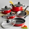 80112/646DS 9-Piece Simple Cooking Nonstick Cookware Set Red, Black