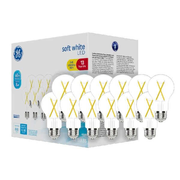 LED Light Bulbs, 60 Watt, Soft White, A19 Bulbs, Medium Base, Clear Finish, 13yr, 12 pack