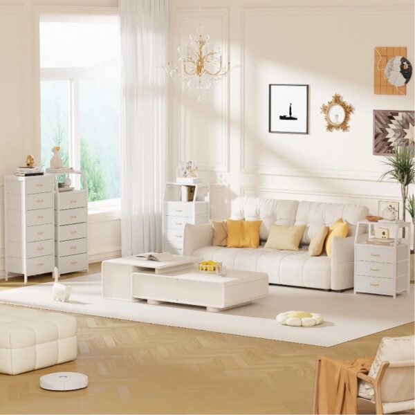 Nightstand,Vertical Dresser with Fabric Chest of Drawers & Storage for Bedroom,Living Room,White