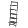 5-Tier Slatted Wood Leaning Ladder Shelf for Narrow Storage, Wooden Bookcase for Living Room, Bathroom, Kitchen, Office or Bedroom, Black Finish