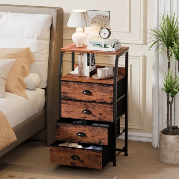 Nightstand,Vertical Dresser with Fabric Chest of Drawers & Storage for Bedroom,Living Room,White