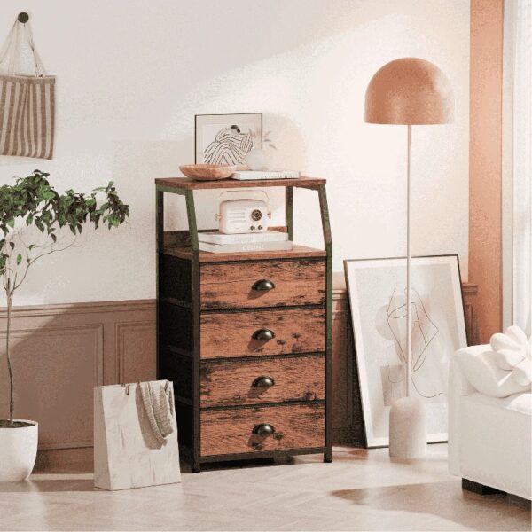 Nightstand,Vertical Dresser with Fabric Chest of Drawers & Storage for Bedroom,Living Room,White