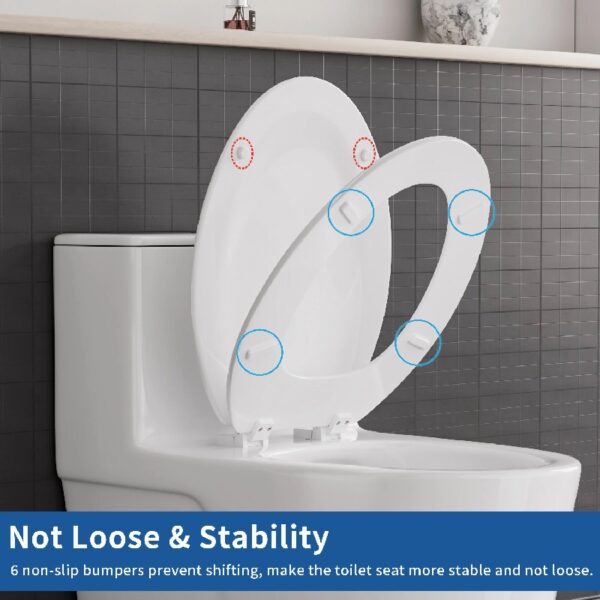 Elongated Wood Toilet Seat in White, Oval Wooden Toilet Seat, Adjustable & Easy to Clean