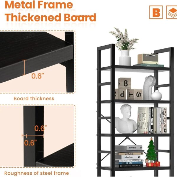 5 Tier Bookcase, Bookshelf Storage Wall Shelf Organizer Display StandBook Shelf, Corner Storage Organizer, Black