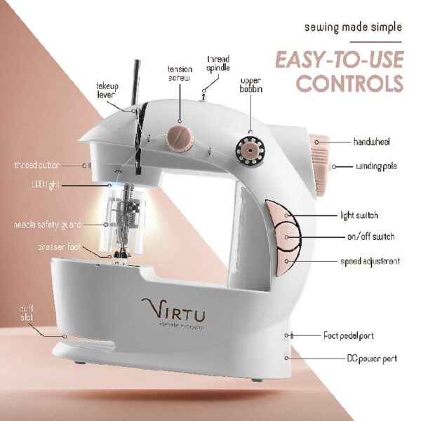 Virtu 122 PC Mini Portable Sewing Machine for Beginner Kids and Adults, Ballet Pink