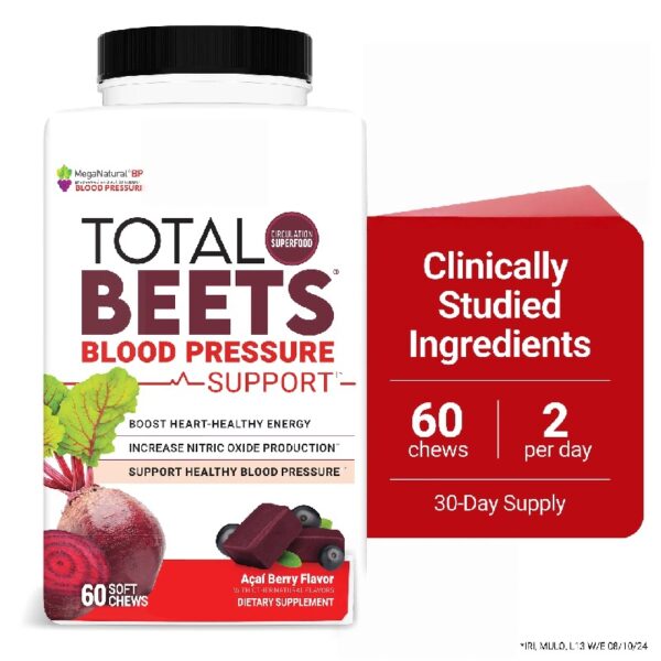 Total Beets Blood Pressure Support Soft Chews, Beetroot Gummies Alternative, Beet Supplement, 60 Chews by