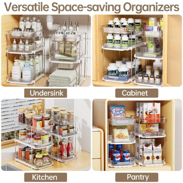 3 Tier Pull-Out Under Sink Organizer Storage, Bathroom Stackable Pantry Counter Sliding Cabinet Organization and Storage, 2 Sets