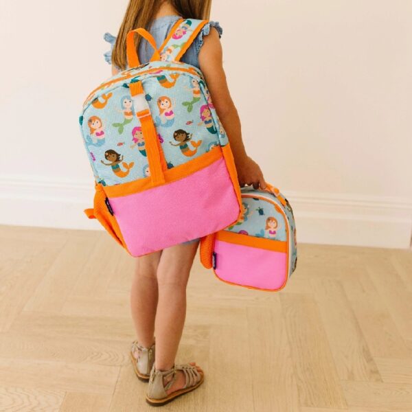 Wildkin Kids Pack-It-All 15 Inch School & Travel Backpack in Pink for Girls, Front strap for attaching Wildkin's Clip-in Lunchbox, Generously sized exterior front pocket (Mermaid Undercover)