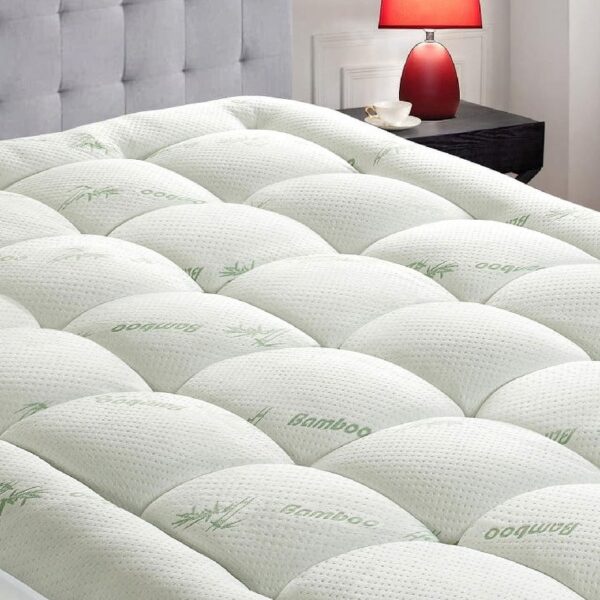 Bamboo Queen Size Quilted Pillowtop Mattress Topper Pad Cover with Deep Pocket Fitted Up to 8