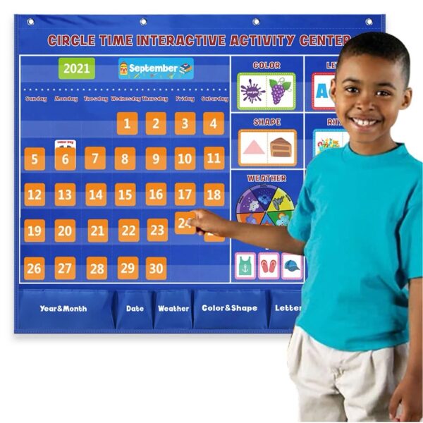 Circle Learning Time Center Pocket Chart Calendar Set Kids Children Educational Learning Toys