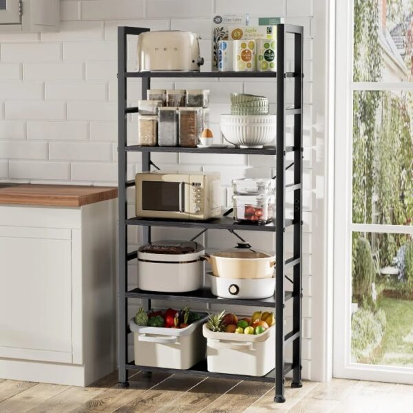 5 Tier Bookcase, Bookshelf Storage Wall Shelf Organizer Display StandBook Shelf, Corner Storage Organizer, Black