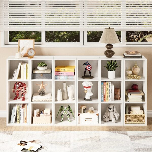 Tall Narrow Bookshelf, 3-Tier Cube Display Rack, Modern Corner Bookshelf with Storage Space, Storage Cabinet for Home Office (White 1 Pack)